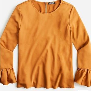 JCREW Winter Garden Top, Peplum Cuffs, Crew Neck, Large, Burnt Caramel